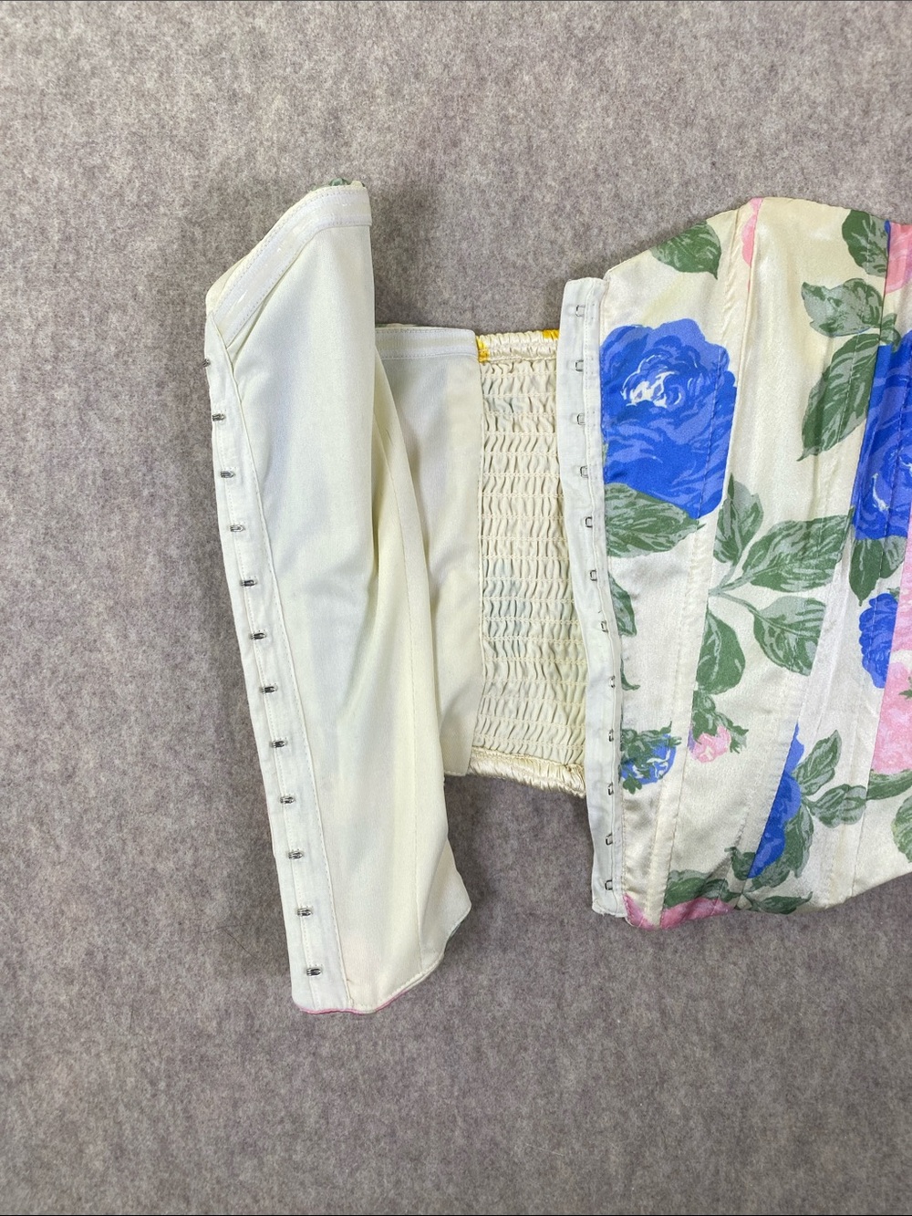 Floral Strapless Corset Top in Cream with Blue, Pink & Yellow Roses - Picture 4 of 8
